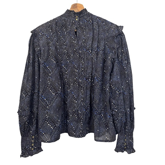 Ulla Johnson Sigrid Blouse In Indigo Diamond Size 0 Boho Puff Sleeve NWOT - Picture 5 of 13